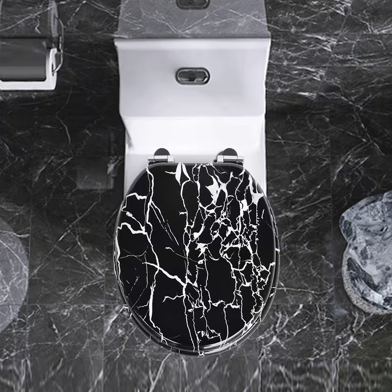 Abattant WC - Marbre Fissuré Noir & Blanc