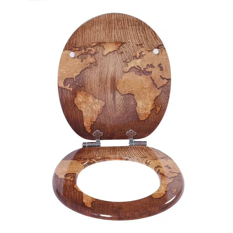 Abattant WC - carte du monde en bois-fermeture progressive soft close