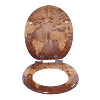 Abattant WC - carte du monde en bois-fermeture progressive soft close