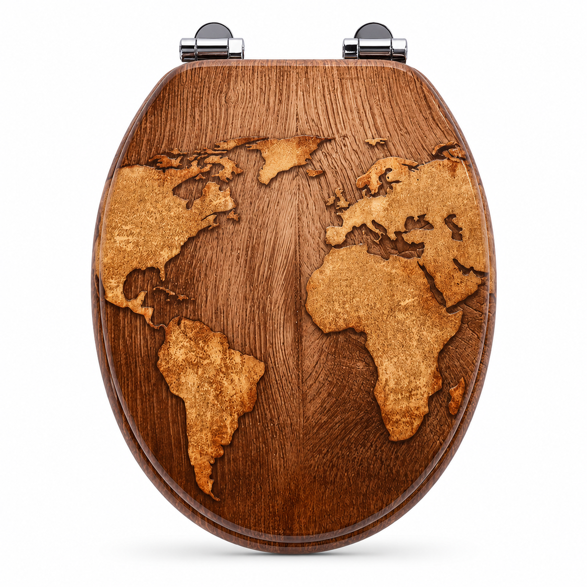 Abattant WC - carte du monde en bois-fermeture progressive soft close