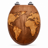 Abattant WC - carte du monde en bois-fermeture progressive soft close