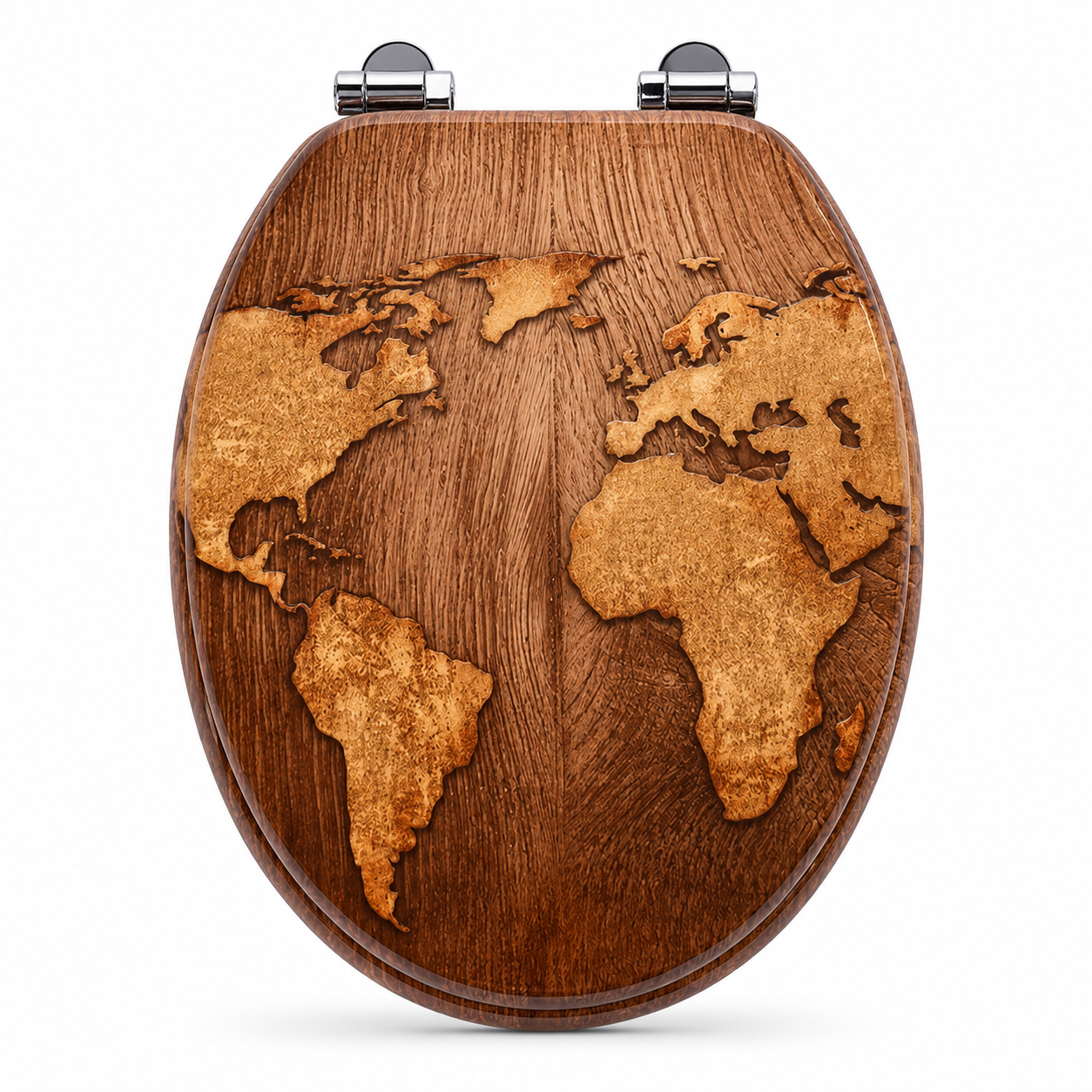 Abattant WC - carte du monde en bois-fermeture progressive soft close